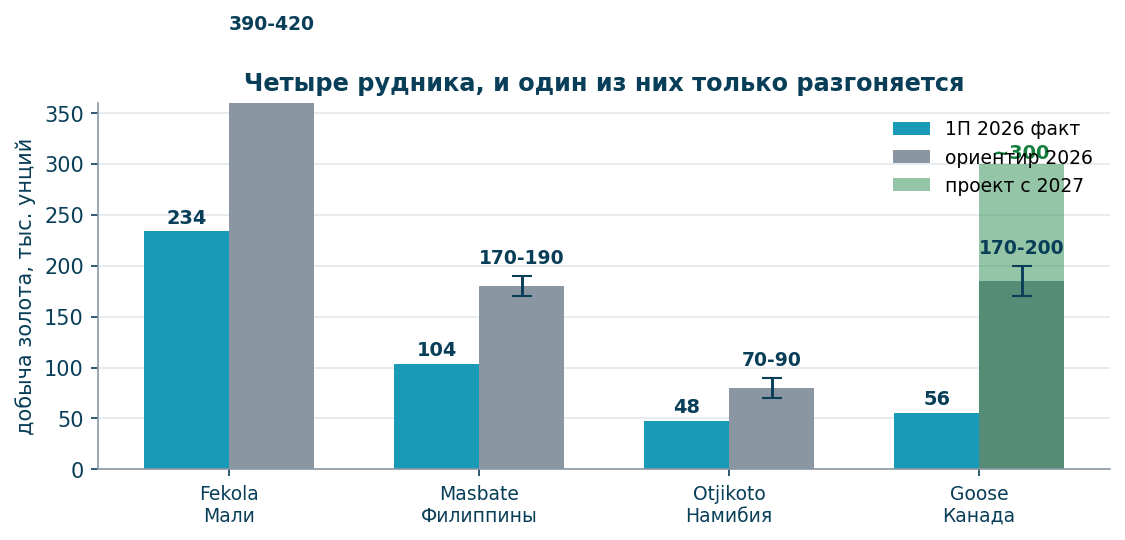 Добыча по рудникам: первое полугодие, ориентир 2026 и проектный уровень Goose
